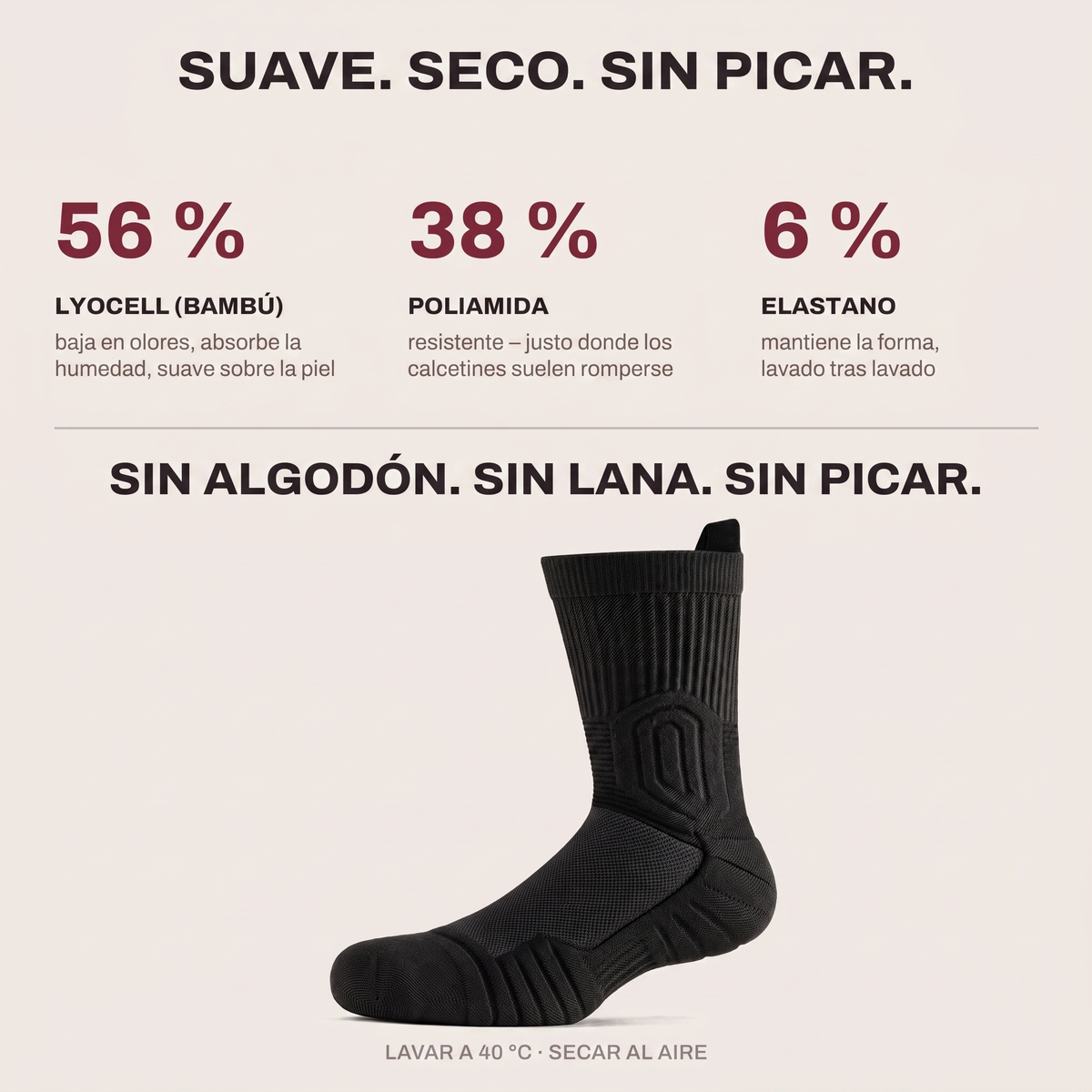Material: lyocell de bambú, poliamida y elastano, sin algodón ni lana