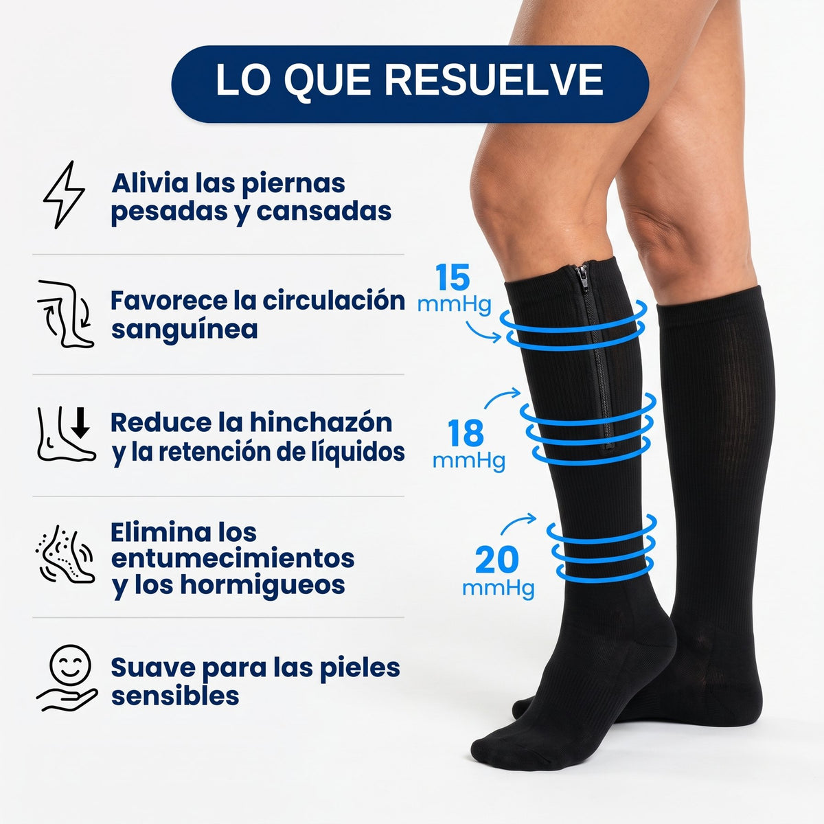 Lo que resuelve: piernas pesadas, circulación, hinchazón, entumecimientos, pieles sensibles