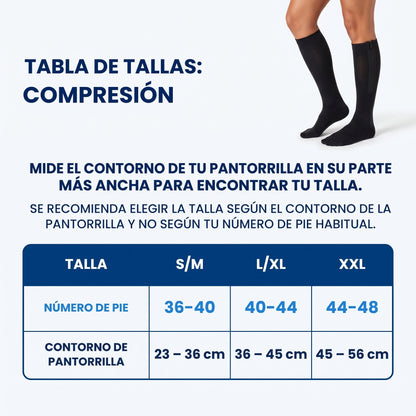 Tabla de tallas de las medias de compresión según el contorno de la pantorrilla